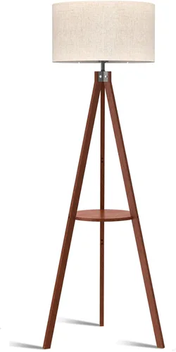 Miniatura 10 de LEPOWER Lámpara de pie con trípode, lámpara de pie de madera de mediados de siglo, lámpara de pie con diseño moderno y estante para sala de estar