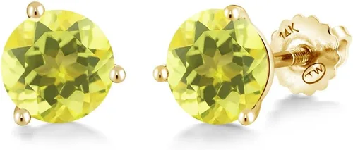 Miniatura 92 de Gem Stone King Aretes de Martini de oro amarillo de 14 quilates Aretes de tuerca de 3 puntas para mujeres y hombres Redondos de 0.236 pulgadas