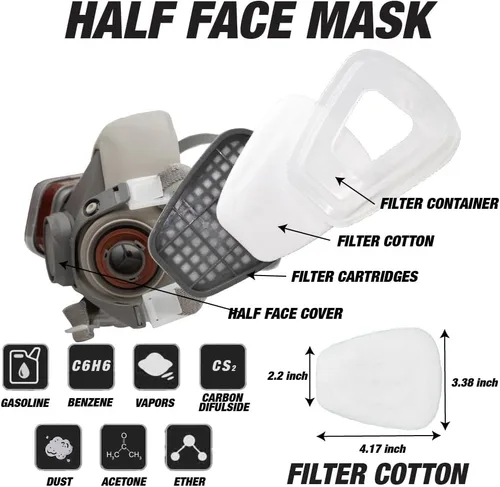 Miniatura 3 de LAUCO Kit de respirador de alta calidad, juego de cubierta reutilizable de media cara con gafas de seguridad para gas, pintura, pulido a máquina