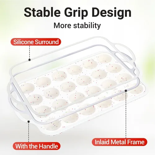 Miniatura 2 de FUNBAKY Molde de silicona para mini magdalenas, marco reforzado con metal, 24 tazas, antiadherente, moldes para mini cupcakes con asas, fáciles