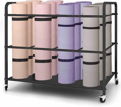 Estante de almacenamiento para esterilla de yoga, equipo de entrenamiento, gimnasio en casa, estante de almacenamiento con ruedas, soporte para
