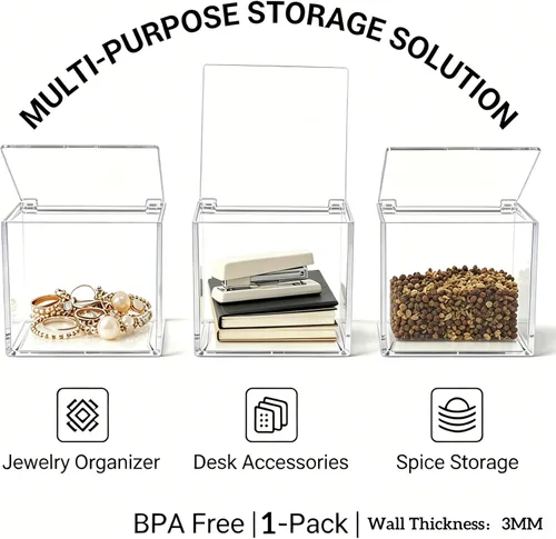 Miniatura 6 de KissYou Caja de acrílico con tapa, caja transparente con tapa con bisagras, almacenamiento de acrílico, soporte para cápsulas de café, organizador
