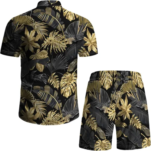 Miniatura 5 de RPOVIG Conjunto de 2 piezas con sombrero de pescador para hombre, camisa a juego, pantalones cortos hawaianos para festivales florales