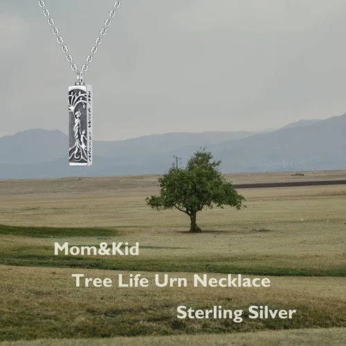 Miniatura 26 de Collar con colgante de urna de cenizas de cremación y árbol de la vida para mujer, plata de ley US1