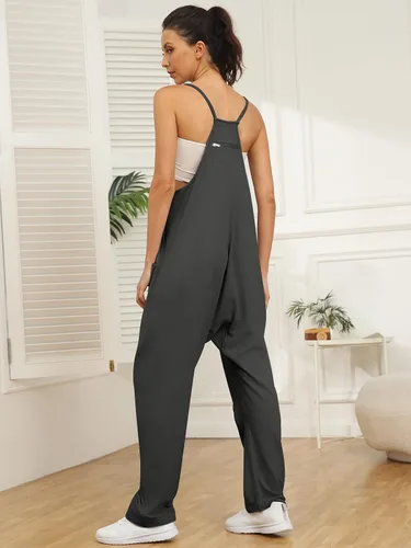 Miniatura 2 de AUTOMET Overol casual de verano para mujer, sin mangas, holgado, tirantes delgados, overoles holgados con bolsillos 2023