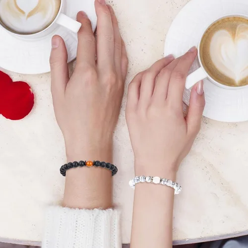 Miniatura 17 de 2 pulseras magnéticas para parejas, piedra natural negra mate, cristal para votos de amor eterno, juego de pulseras de cuentas de piedra de energía