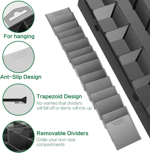 Miniatura 2 de Gbivbe Caja Organizadora de Plástico Grande con 24 Ranuras, Caja de Almacenamiento Ajustable con Divisores, Caja Transparente para Joyería, Negro-1