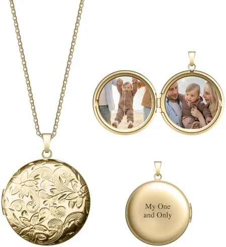 Mighty Dainty Collar con medallón Collares personalizados para mujer con imagen en el interior Collar de fotos relleno de orooro rosa y plata con