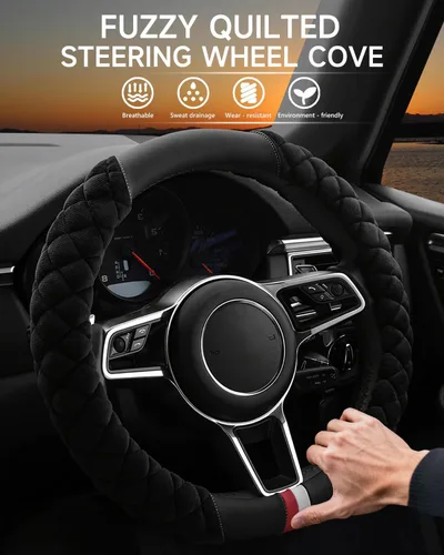 Miniatura 2 de Cxtiy Funda Universal para Volante de Automóvil Mullida de Felpa de Invierno para Volante (A-Negro)