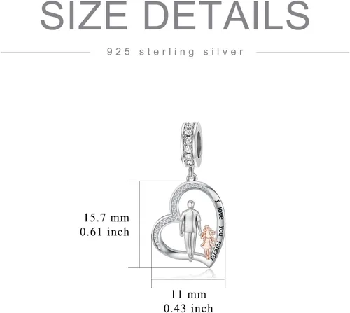 Miniatura 174 de PROESS Dije para padre, madre e hija, pulsera de plata de ley para pulseras, regalos de cumpleaños, día de San Valentín, para hija, madre, amante
