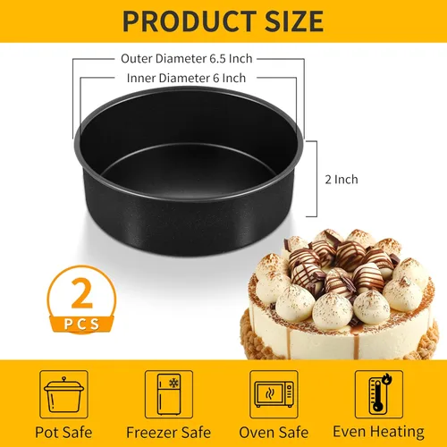 Miniatura 2 de P&P CHEF - Juego de moldes para pasteles antiadherentes de 6 pulgadas, 2 piezas, moldes redondos para hornear pasteles para tier smash, no tóxicos