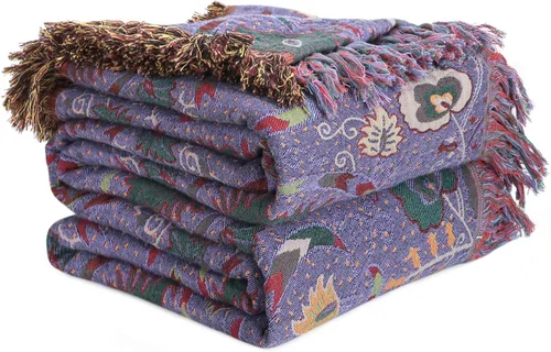 Miniatura 38 de Cobija para cama de estilo bohemio, 100 % algodón, ultra suave, edredón rústico, cobija de otoño, estampado floral, cobija grande rústica para sofá