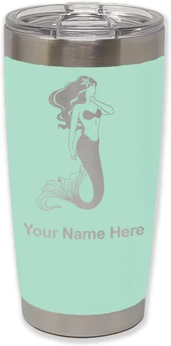 Miniatura 35 de LaserGram Vaso aislado al vacío de 20 onzas, sirena, grabado personalizado incluido (negro)