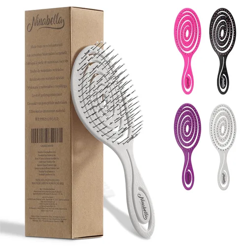 Miniatura 21 de Ninabella Cepillo desenredante para cabello para mujeres y hombres, no tira, cepillos alisadores para cabello liso y rizado, cepillo único en Crema