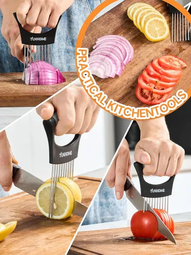 Miniatura 8 de Soporte para rebanar cebolla - Soporte de cebolla de acero inoxidable para rebanar - Cortador de tomate Herramienta de picadora de verduras