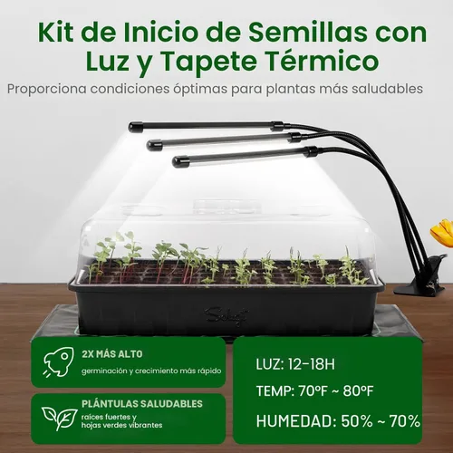Miniatura 2 de SOLIGT Kit de inicio de semillas de 60 celdas con luz de crecimiento y alfombrilla térmica, bandeja de inicio de semillas con cúpula de 4.3