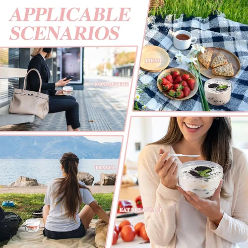 Miniatura 6 de 2 recipientes de avena para toda la noche con tapas, cuchara de 20 onzas, tarros portátiles de yogur de plástico, tazas de desayuno para adultos, 2
