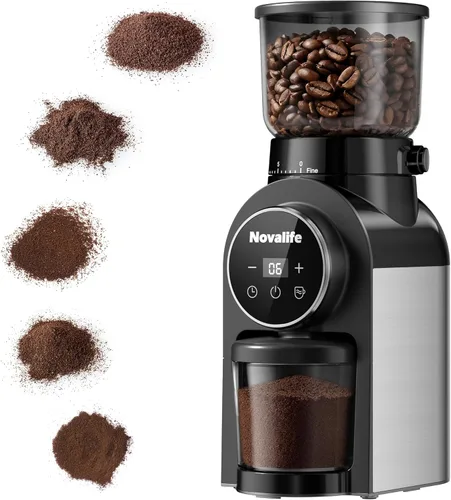 Molinillo de café eléctrico, molinillo de granos de café con rebabas con 30 ajustes de molienda, molinillo de muelas para uso doméstico, pantalla