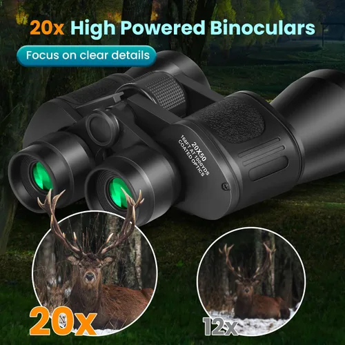 Miniatura 6 de Prismáticos de alta potencia de 20 x 50 para adultos, binoculares compactos impermeables con visión de poca luz, fácil enfoque para observación