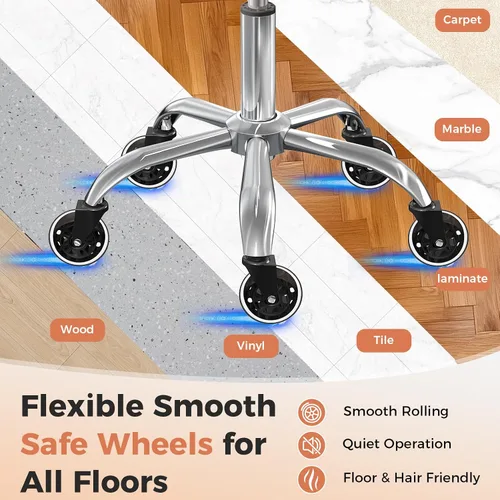 Miniatura 8 de Taburete enrollable con ruedas, taburete ajustable en altura con soporte para la espalda, silla de dibujo de oficina con cojín de piel sintética