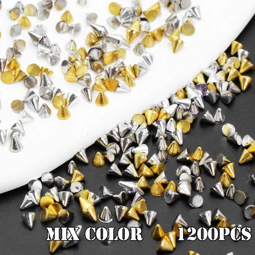 Miniatura 6 de Dijes punk, remaches de metal de 6 cuadrículas, 3 colores, cono metálico, clavos de clavos acrílicos, remaches góticos para uñas, arte de uñas