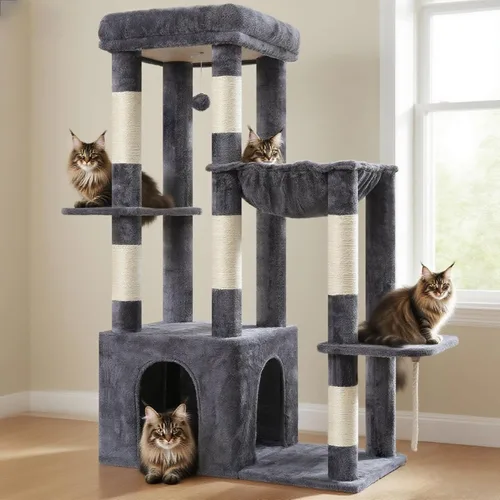 Miniatura 14 de Heybly Árbol para gatos resistente, torre para gatos de interior grande para adultos, casa condominio alta para gatos con zócalo extragrande