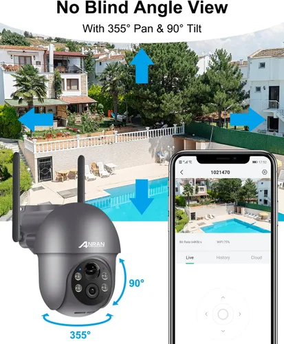 Miniatura 2 de ANRAN Cámaras de seguridad inalámbricas de 5 MP para exteriores, cámara solar inalámbrica con visión de 360° para vigilancia del hogar, cámara WiFi