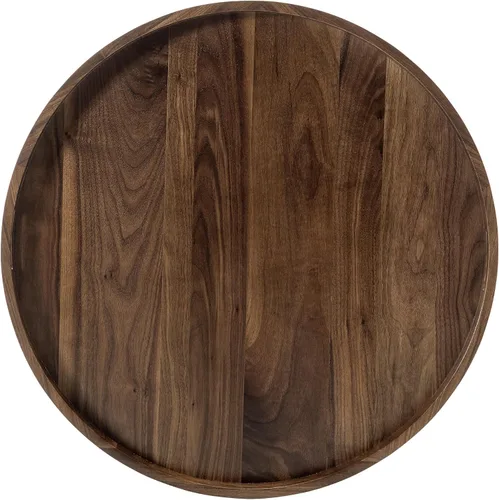 Miniatura 15 de Bandeja redonda de mesa otomana de 13 x 13 pulgadas, bandeja circular de madera maciza de nogal negro con asa para otomana de gran