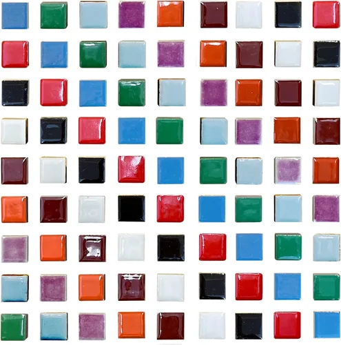 100 Piezas Azulejos de Mosaico de Cerámica, Formas Cuadradas de 3/5", Colores Teñidos, Suministros de Azulejos de Cerámica para Manualidades,