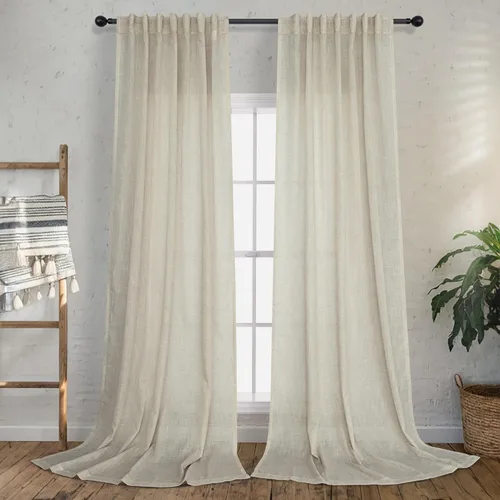 Miniatura 15 de Cortinas Largas de Lino de Lino 108 Pulgadas de Longitud para Sala de Estar 2 Paneles Bolsillo de Pestaña Trasera Cortinas Grandes para Ventana Saco