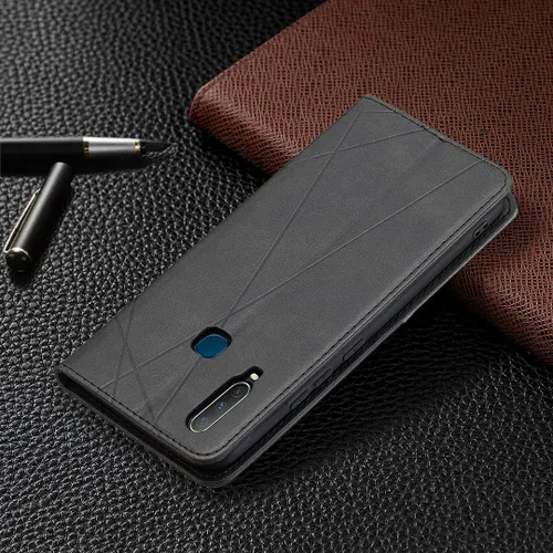 Miniatura 7 de Funda con tapa para Vivo Y11, Y15, Y12 e Y17, diseño de rombos de piel sintética, con función atril, cierre magnético, para Vivo Y11/Y15/Y12/Y17