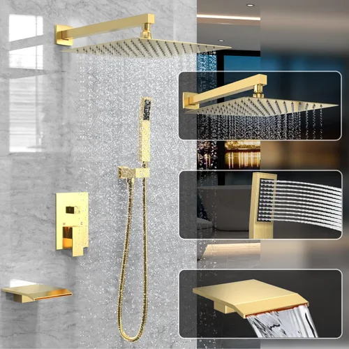 Miniatura 2 de Sistema de ducha con grifo de ducha de lluvia y caño para bañera, grifo de bañera tipo cascada de 10 pulgadas montado en la pared del baño