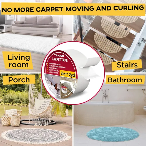 Miniatura 6 de Trazon - Cinta adhesiva de doble cara para alfombras, suelo de madera dura y alfombras de área, cinta adhesiva fuerte y extraíble, cinta adhesiva
