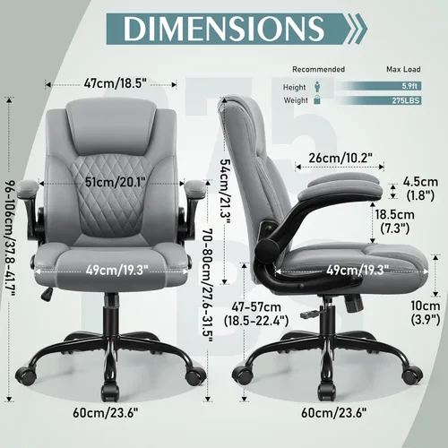Miniatura 3 de Silla de Oficina de Cuero, Sillas de Escritorio de PU para el Hogar con Respaldo Ergonómico, Giratorias 360°, Silla Pequeña para Juegos con Ruedas