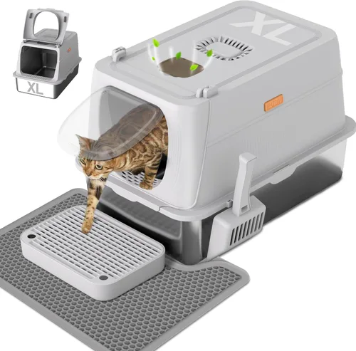 Miniatura 10 de Citylife Caja de Arena para Gatos de Acero Inoxidable con Tapa, XL Extra Grande Cerrada Removible Caja de Arena de Metal con Pala para Arena