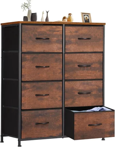 Miniatura 20 de Sweetcrispy Cómoda para dormitorio, cómoda de tela con 8 cajones, cómoda para armario, sala de estar, marco de acero resistente, parte superior