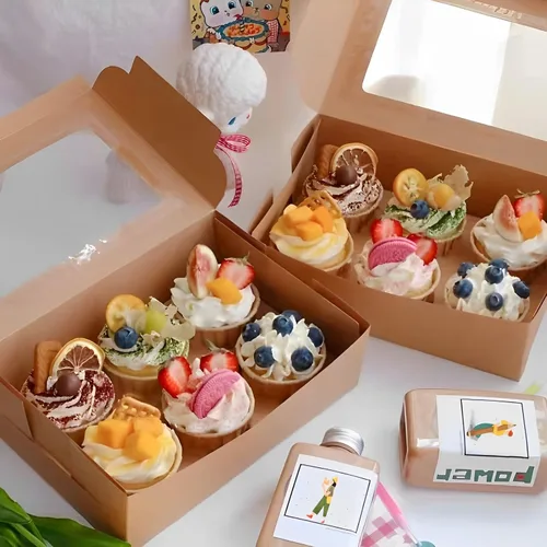 Miniatura 7 de 20 cajas de panadería marrones de 8 x 6 x 2.5 pulgadas con ventana, cajas de galletas para embalaje, cajas de golosinas para cupcakes, día de San