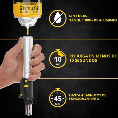 Miniatura 4 de LEXIVON Kit multiusos de soldador de butano Juego de 7 puntas de llama ajustable inalámbrico de encendido automático Grado Profesional