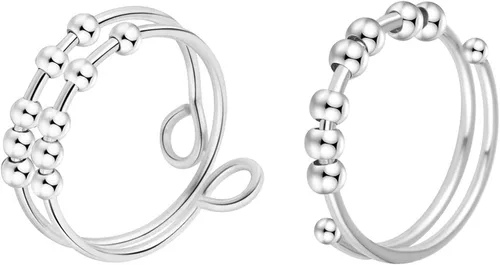 Miniatura 5 de Anillo antiestrés de doble capa para mujer, anillos ajustables para aliviar el estrés, anillos giratorios para hombres
