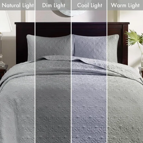 Miniatura 7 de Madison Park Quebec - Juego de ropa de cama tamaño King, color gris, damasco, colcha de 3 piezas, colcha acolchada de microfibra ultra suave