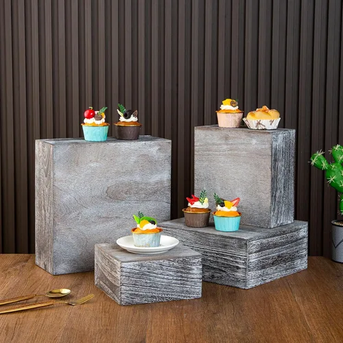 Miniatura 4 de Soportes cuadrados de madera vintage para tartas de madera, juego de 4 soportes de madera para cupcakes, cajas de madera rústica de 12 pulgadas