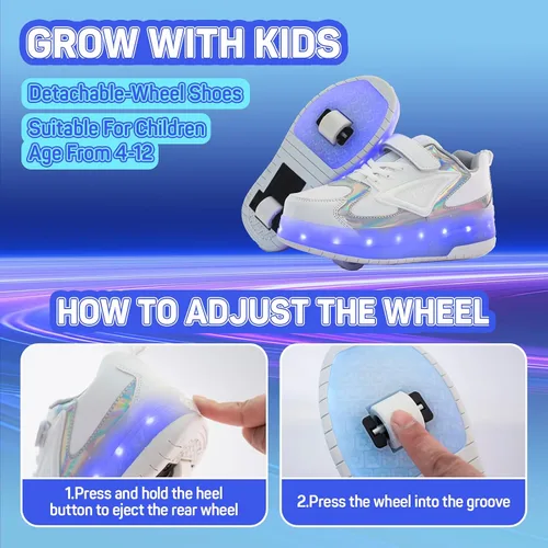 Miniatura 6 de Zapatos para niños con ruedas - 4 en 1 Zapatos con ruedas iluminados con luces LED recargables por USB para regalos de Navidad y escuela