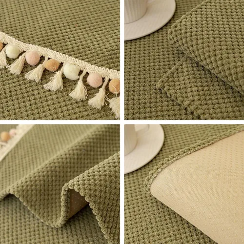 Miniatura 6 de vctops Funda de sofá bohemia con borlas con pompones, funda de sofá modular de pana súper suave, antideslizante, lavable, protector de muebles Verde
