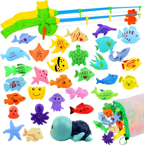 AUUGUU Juego de juguetes magnéticos de pesca para piscina, mesa de agua, bañera de juguete – caña de poste flotante, regalos de fiesta de cumpleaños