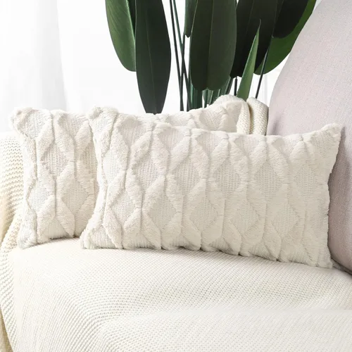 Miniatura 16 de MADIZZ Juego de 2 fundas de almohada decorativas de terciopelo de lana corta de poliéster suave de 22 x 22 pulgadas, fundas de cojín cuadradas beige