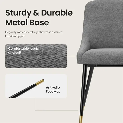 Miniatura 4 de COLAMY LUMA - Juego de 2 sillas de comedor de tela tapizada con patas de metal y cojín acolchado, sillas laterales sin brazos para comedor, cocina