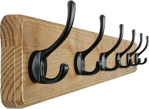 Miniatura 26 de Dseap Perchero de Pared: Moderno, Patentado, Resistente, 17.4" de Largo, Riel Colgador de Madera con 5 Ganchos Dobles para Abrigos de Invierno, Negro