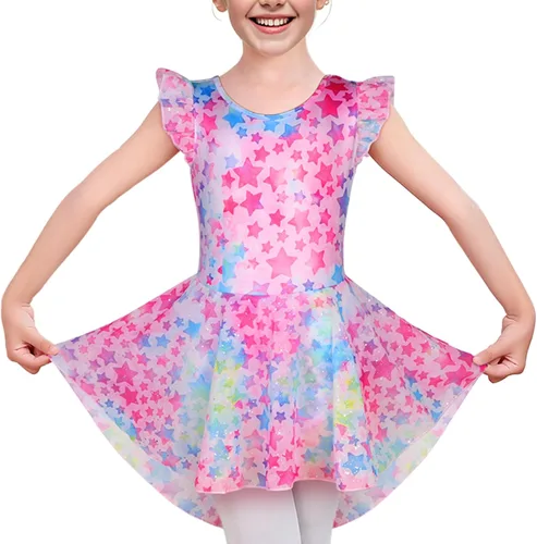 Miniatura 22 de LUOUSE Elegante leotardo de ballet para niñas con falda, mangas con volantes y volantes, perfecto para baile y gimnasia