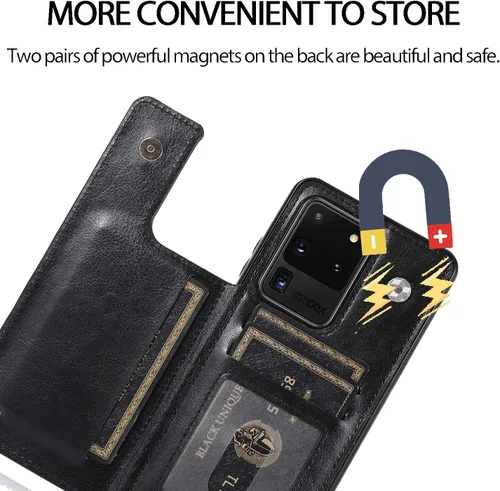 Miniatura 4 de ZYZX Funda tipo cartera para Samsung Galaxy S20 Ultra (no S20), funda con tapa de piel sintética con tarjetero a prueba de golpes funda protectora