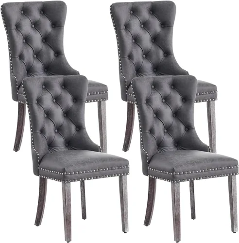 Miniatura 11 de Eifizek Sillas De Comedor - Juego de 6 sillas de comedor de terciopelo con borde de anillo de clavo, sillas de comedor tapizadas con patas de madera